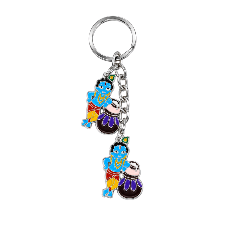 Lord Krishna with Matki Metal Keychain