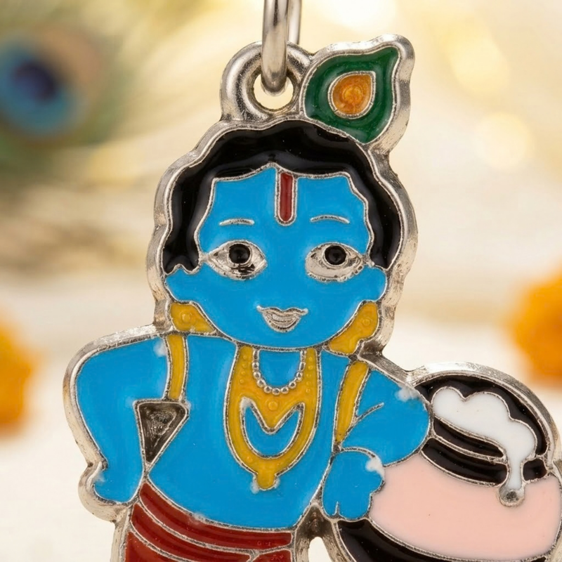 Lord Krishna with Matki Metal Keychain