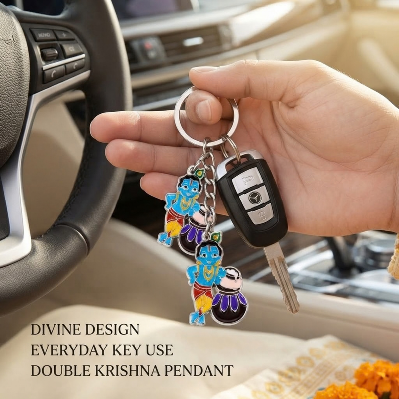 Lord Krishna with Matki Metal Keychain