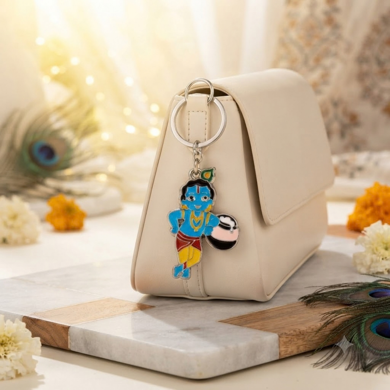 Lord Krishna with Matki Metal Keychain