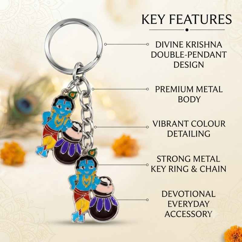 Lord Krishna with Matki Metal Keychain
