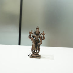 Copper Mahavishnu with Sridevi & Bhudevi Idol (4 Inch)