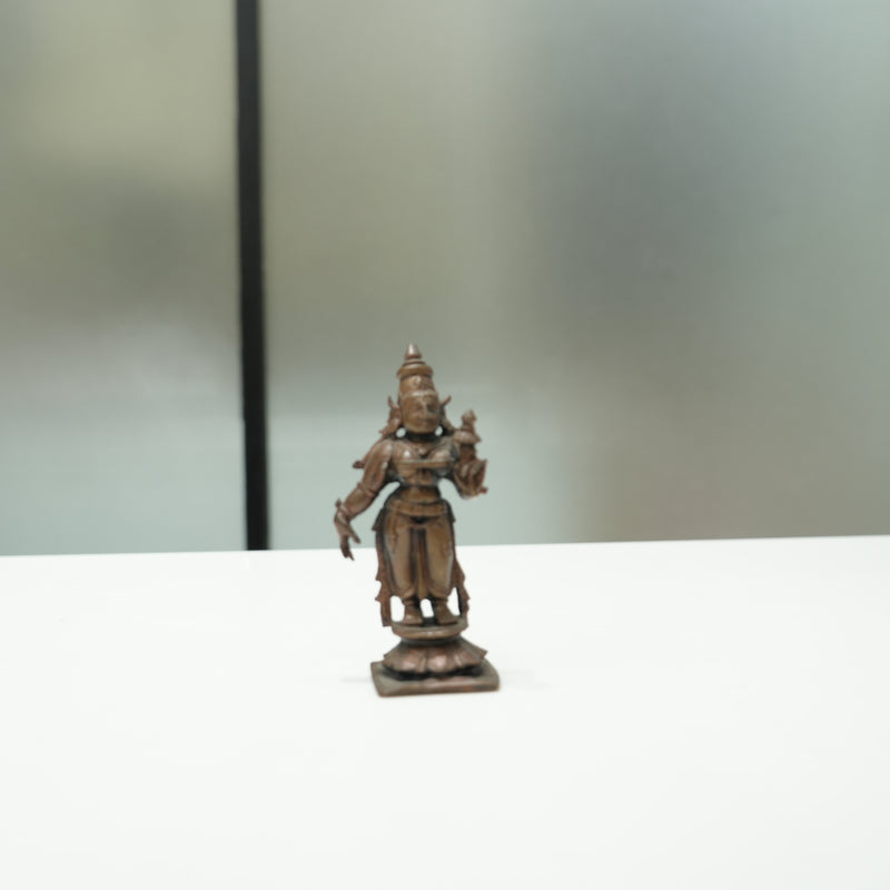 Copper Mahavishnu with Sridevi & Bhudevi Idol (4 Inch)