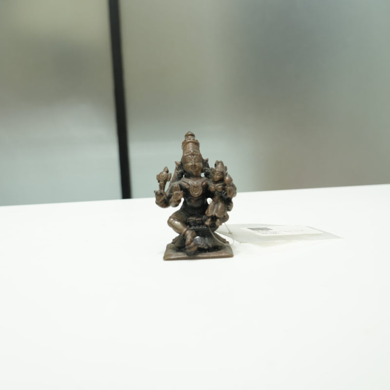 Copper Seated Mahavishnu with Goddess Laxmi Idol (3 Inch)