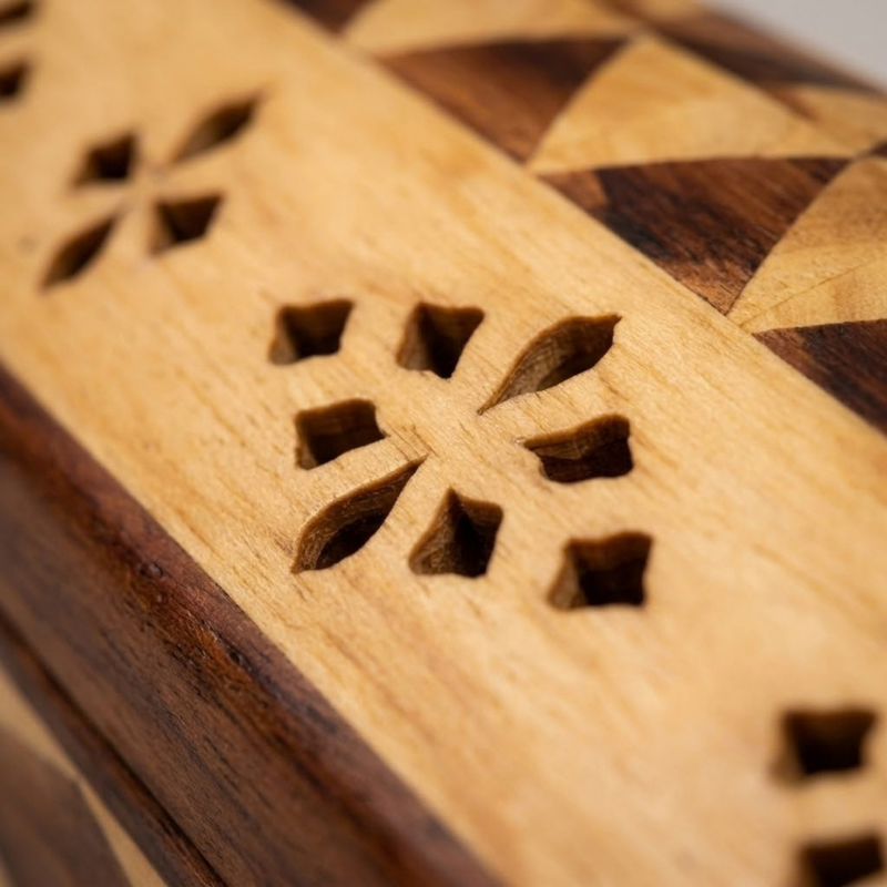Wooden Handcrafted Agarbatti Box Holder with Ash Catcher & Cone Burner