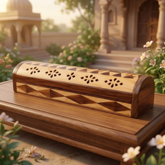 Wooden Handcrafted Agarbatti Box Holder with Ash Catcher & Cone Burner
