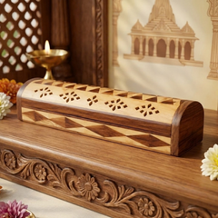 Wooden Handcrafted Agarbatti Box Holder with Ash Catcher & Cone Burner