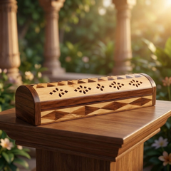 Wooden Handcrafted Agarbatti Box Holder with Ash Catcher & Cone Burner