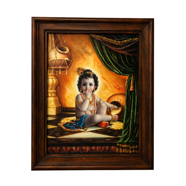 Cute Bal Gopal Eating Makhan Glow Frame (9 x 12 Inches)