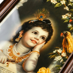 Cute Bal Gopal Eating Makhan Glow Frame (9 x 12 Inches)