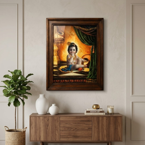 Cute Bal Gopal Eating Makhan Glow Frame (9 x 12 Inches)