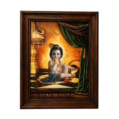 Reclining Divine Krishna with Flute (9 x 12 Inches)