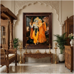 Reclining Divine Krishna with Flute (9 x 12 Inches)