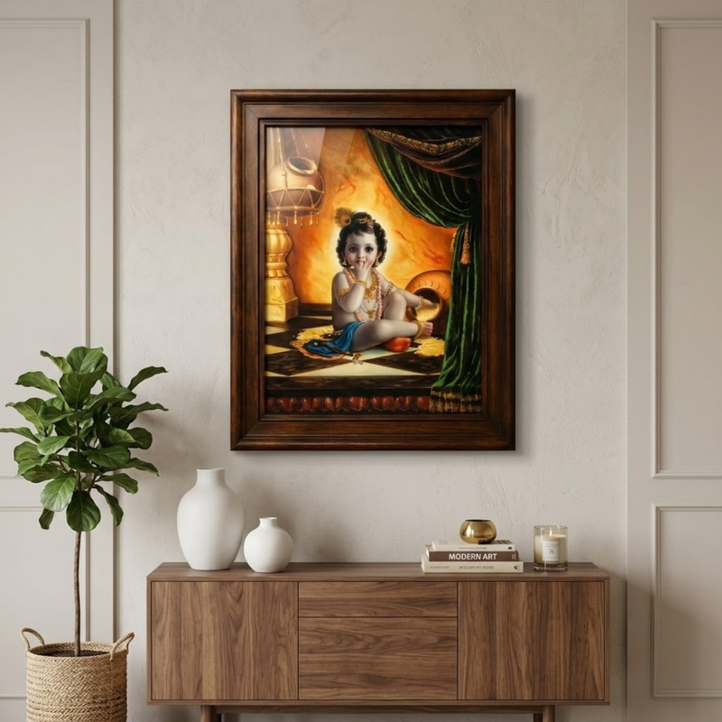 Reclining Divine Krishna with Flute (9 x 12 Inches)