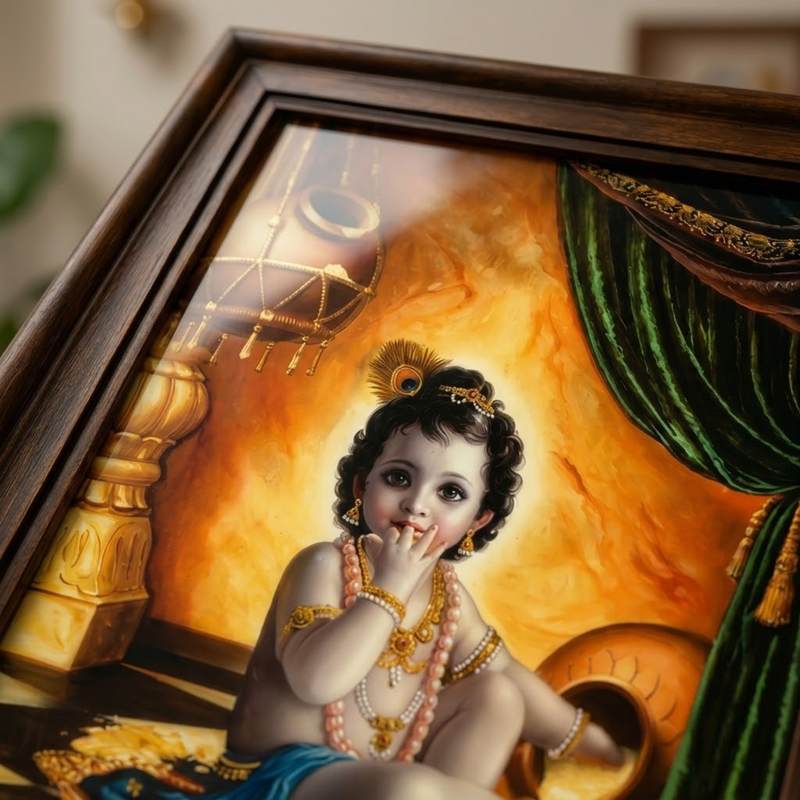 Reclining Divine Krishna with Flute (9 x 12 Inches)