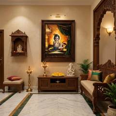 Reclining Divine Krishna with Flute (9 x 12 Inches)