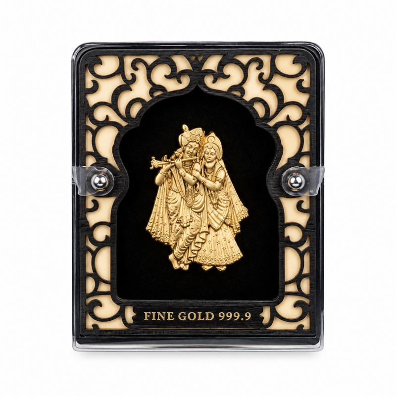 Radha Krishna Gold Plated Photo Frame (5.6 × 7.5 in)