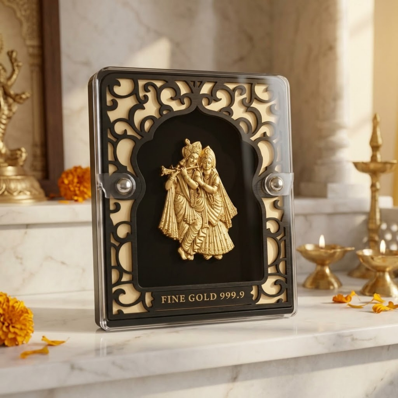 Radha Krishna Gold Plated Photo Frame (5.6 × 7.5 in)