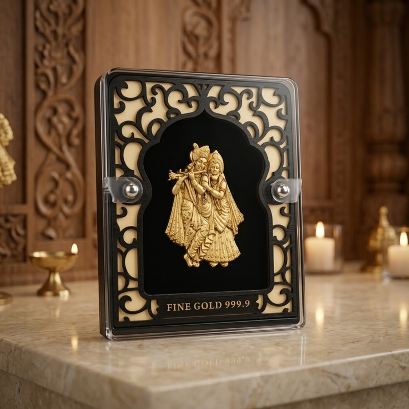 Radha Krishna Gold Plated Photo Frame (5.6 × 7.5 in)