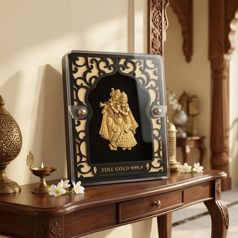 Radha Krishna Gold Plated Photo Frame (5.6 × 7.5 in)