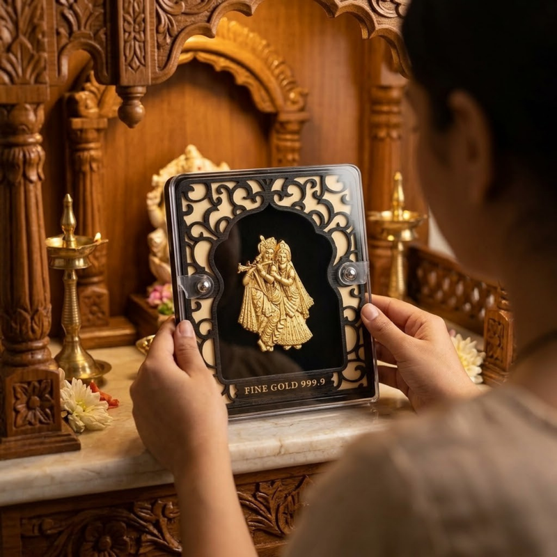 Radha Krishna Gold Plated Photo Frame (5.6 × 7.5 in)