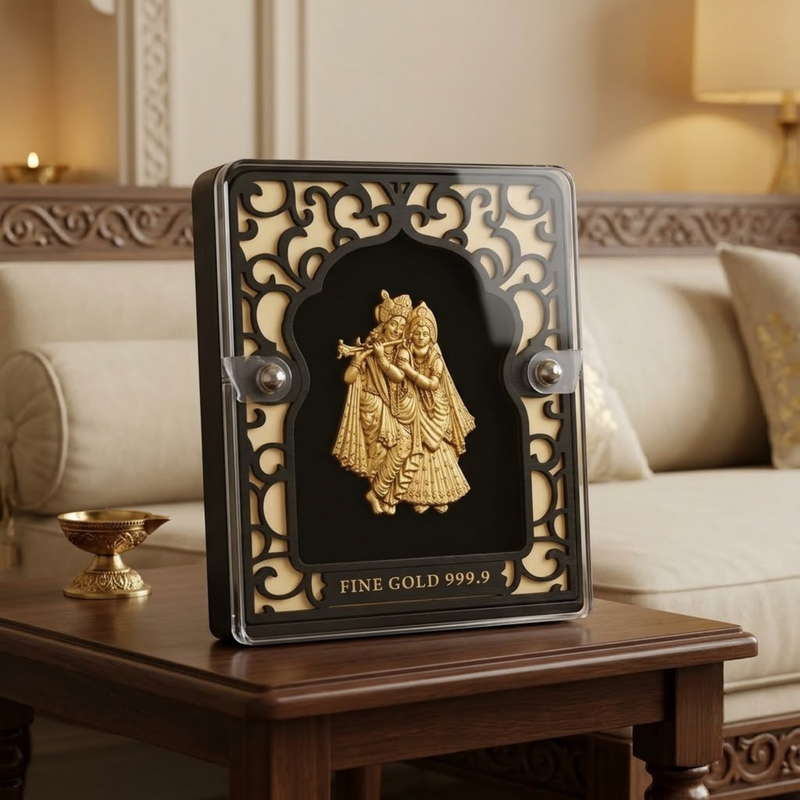 Radha Krishna Gold Plated Photo Frame (5.6 × 7.5 in)