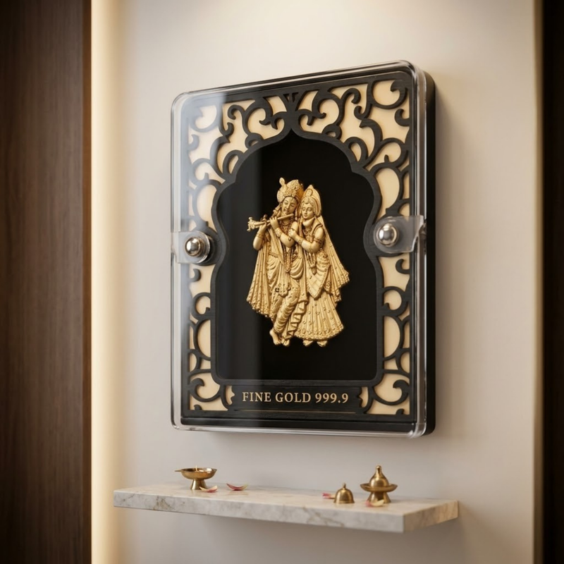 Radha Krishna Gold Plated Photo Frame (5.6 × 7.5 in)