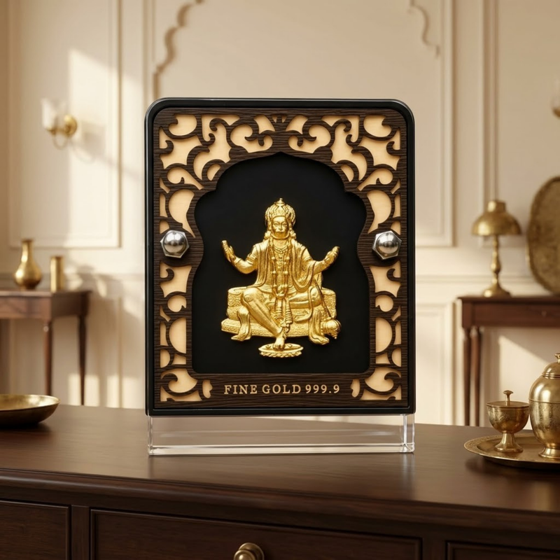 Hanuman Ji Gold Plated Photo Frame (5.6 × 7.5 in)