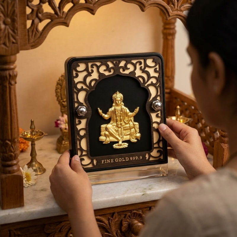Hanuman Ji Gold Plated Photo Frame (5.6 × 7.5 in)
