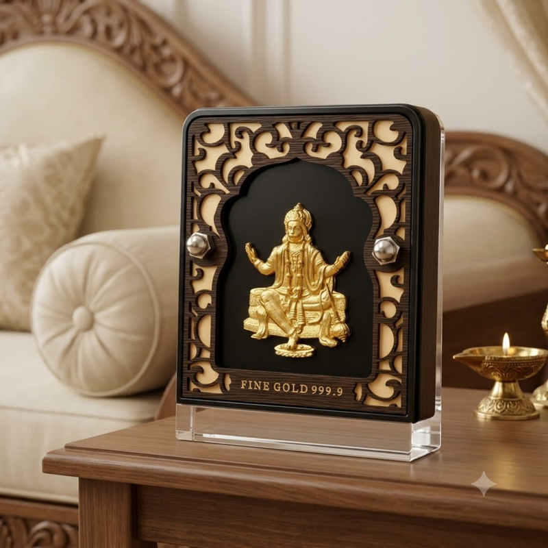 Hanuman Ji Gold Plated Photo Frame (5.6 × 7.5 in)