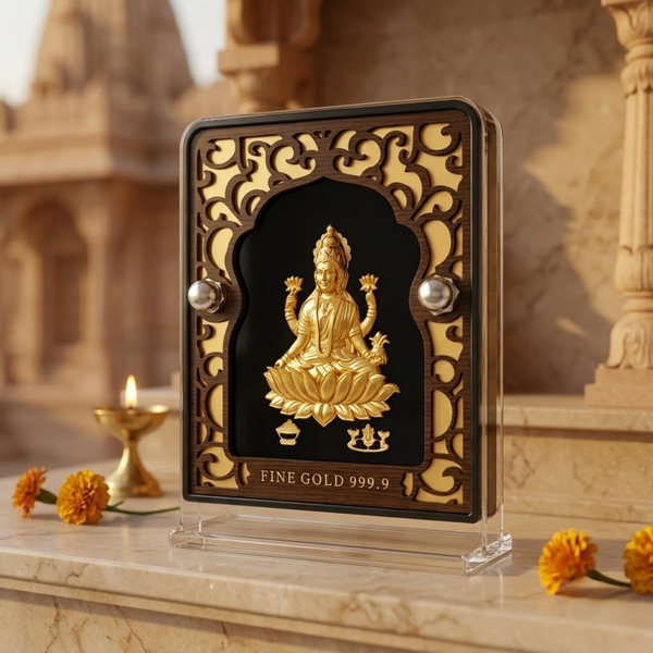 Goddess Lakshmi Gold Plated Photo Frame (5.6 × 7.5 in)