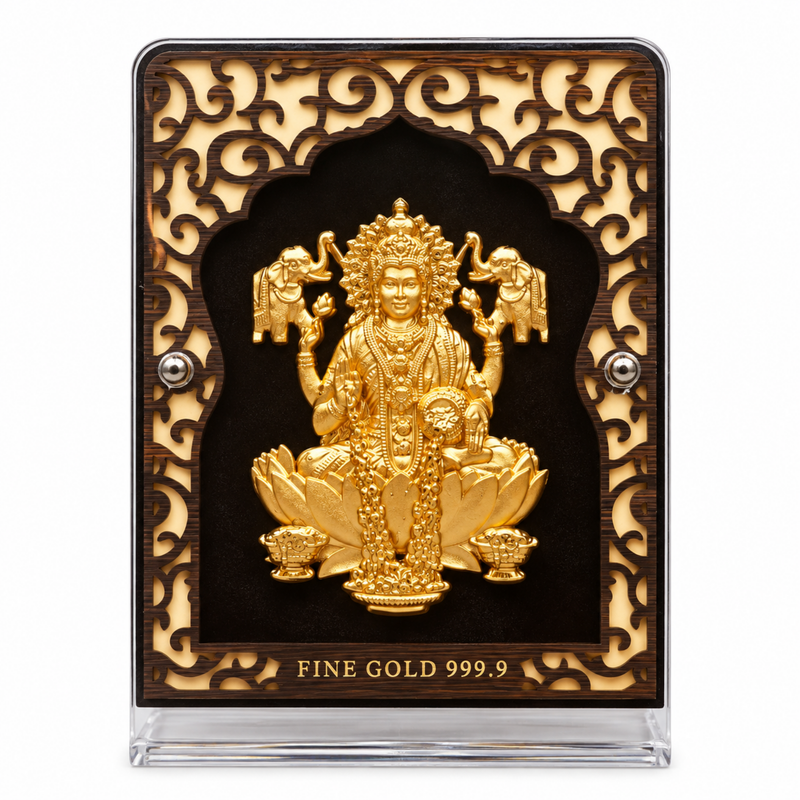 Goddess Lakshmi Gold Plated Photo Frame (9 × 11.5 in)