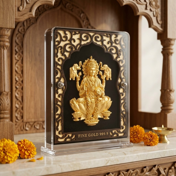Goddess Lakshmi Gold Plated Photo Frame (9 × 11.5 in)