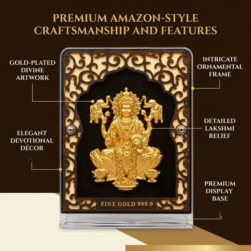 Goddess Lakshmi Gold Plated Photo Frame (9 × 11.5 in)