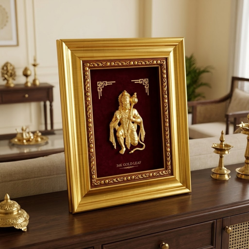 Hanuman Ji Gold Plated Photo Frame (12.5 × 15 in)