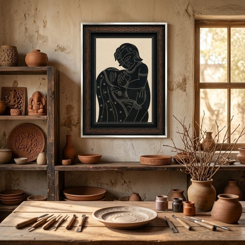Yashoda with Bal Krishna Ceramic Etching Painting Photo Frame (14x20 Inch)