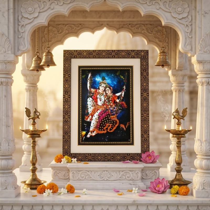 Bankey Bihari Ji Double Layered Wooden Photo Frame