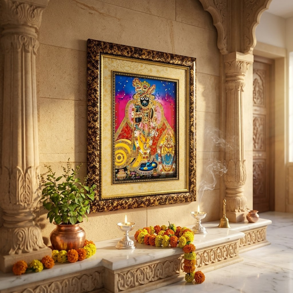Bankey Bihari Ji Double Layered Wooden Photo Frame