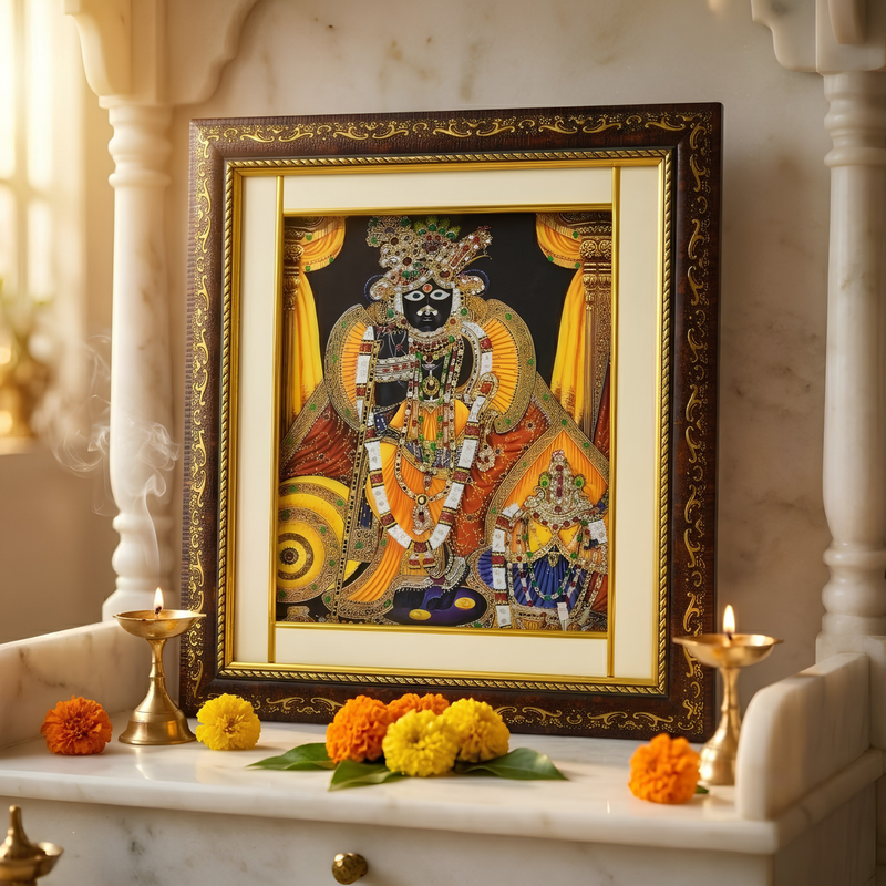 Bankey Bihari Ji Premium Double Layered Wooden Photo Frame