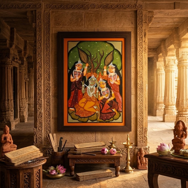 Radha Krishna + Gopi Pata Chitra - Coloured