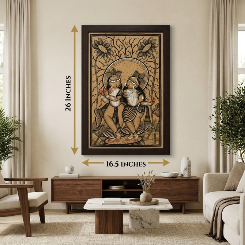 Radha Krishna Pata Chitra Black & White