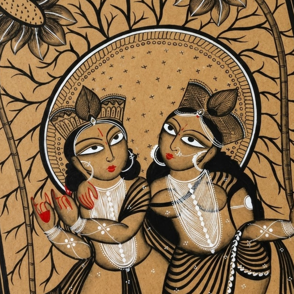Radha Krishna Pata Chitra Black & White