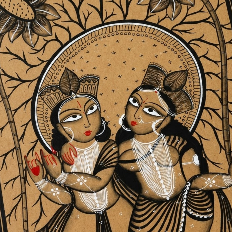 Radha Krishna Pata Chitra Black & White