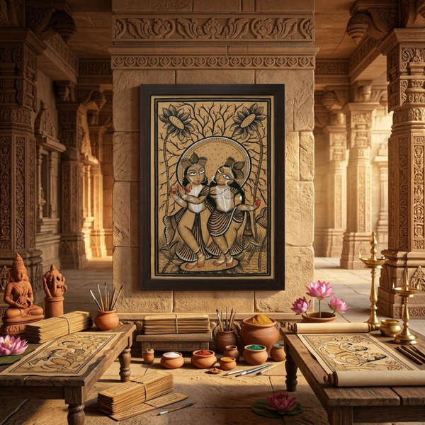 Radha Krishna Pata Chitra Black & White