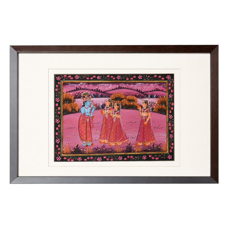 Radha Krishna Playing Night Miniature Painting 17”×21”
