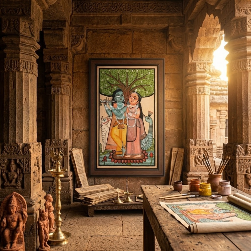 Radha Krishna Pata Chitra Black & White (Copy)