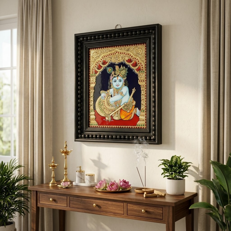 Butter Krishna Tanjore Gold Foil Painting