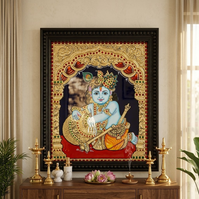 Butter Krishna Tanjore Gold Foil Painting
