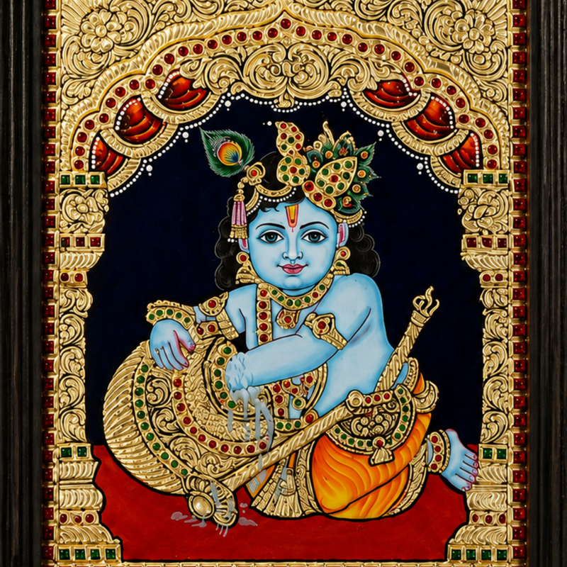 Butter Krishna Tanjore Gold Foil Painting