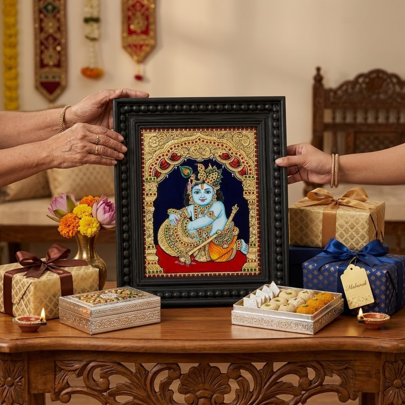 Butter Krishna Tanjore Gold Foil Painting